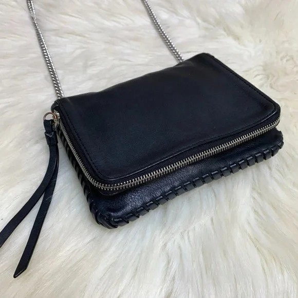 All Saints Black whipstitch cross body purse silver chain - Picture 1 of 13